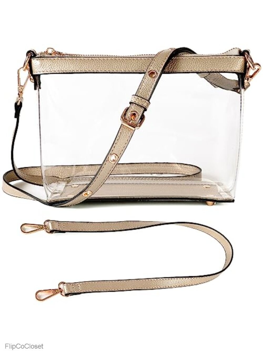 Clear Zipper Crossbody Bag Vegan Leather Trim Stadium Approved Purse